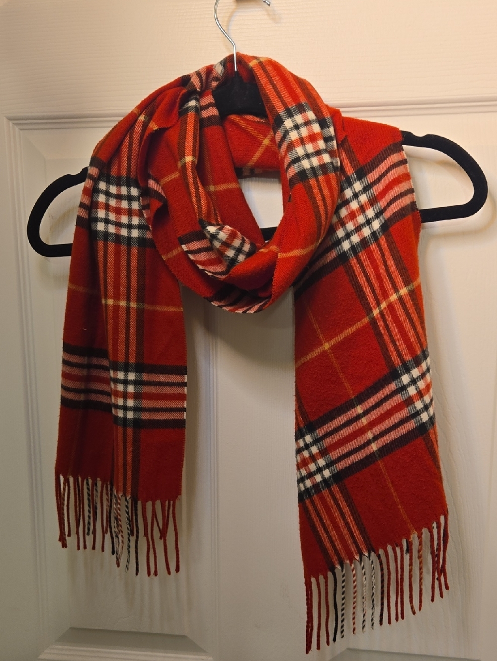 Classic Red Plaid Fringe Scarf